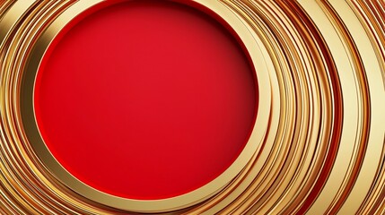 Poster - Captivating abstract spiral patterns in a bold festive color palette of rich red and metallic gold hues creating a dynamic elegant 3D with a clear text area for versatile usage
