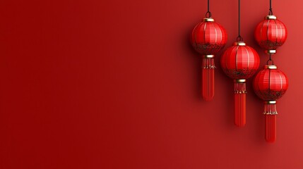 Poster - Elegant Lunar New Year Symbols with Soft Glow and Text Placeholder in 3D Festive and auspicious Asian cultural elements in a modern minimalist design