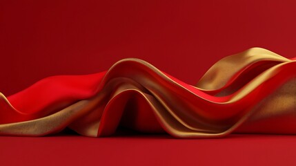 Poster - Vibrant gold and red abstract waves in a celebratory festive design  This 3D has a premium elegant and modern aesthetic perfect for various digital projects and design needs