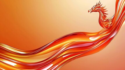 Poster - Captivating abstract design featuring a dynamic phoenix motif with glowing red and gold accents creating a powerful mystical and contemporary 3D