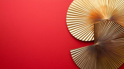 Poster - Elegant and festive fan shaped arrangement featuring layered red and gold tones creating a luxurious premium backdrop for text or design elements in a 3D
