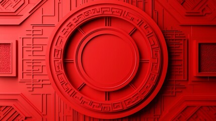Poster - Vibrant Modern Chinese Pattern Frame with Clean Text Placement in the Center 3D Elegant Intricate and Symmetrical Oriental Design for Branding Packaging Wall Art and More