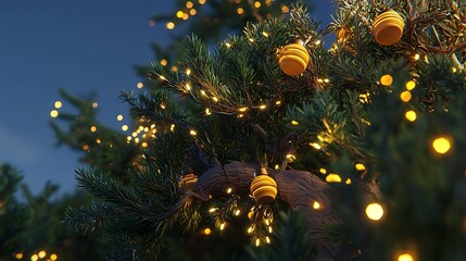 Poster - Enchanted Lantern Laden Tree with Vibrant Festive Glow and Text Placeholder Zone   3D of a Magical Whimsical Outdoor Scene