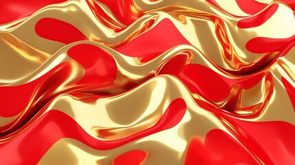 Poster - Elegant and Vibrant Golden and Red Festive Waves Seamless Background with Open Text Space for Copy 3D Luxurious Decorative and Celebratory Design