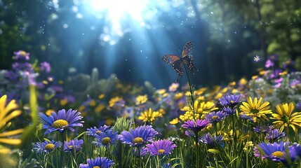 Poster - Vibrant and Colorful Spring Festival Floral Design with Radiant Background and Open Text Field Rendered in Elegant 3D