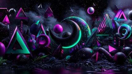 Poster - Captivating 3D featuring a modern zodiac inspired layout with bright accents and a reserved text zone creating a visually striking and conceptual design for various creative applications
