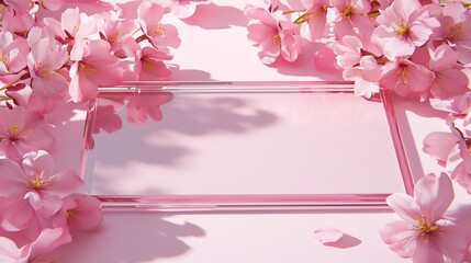 Poster - Delicate and beautiful cherry blossom frame with soft gradient backgrounds and an editable text section perfect for digital art design projects and spring themed