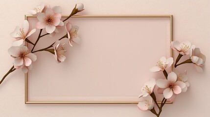 Poster - Soft and Dreamy Cherry Blossom Frame with Editable Text Section   A beautiful digital 3D featuring a vibrant display of delicate pink cherry blossoms creating a natural