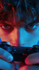 Poster - Intense gamer focus. AI.