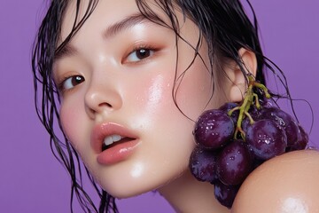 Wall Mural - Radiant skin and juicy grapes. AI.