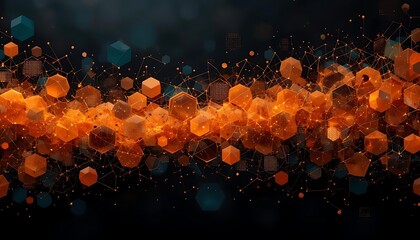 Abstract Orange Cubes Connected In Network