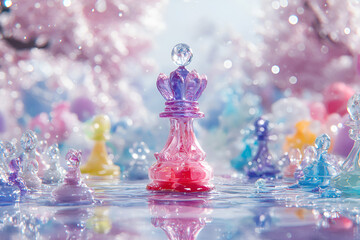 Wall Mural - Pastel Chess Queen in Water, Serenity and Strategy