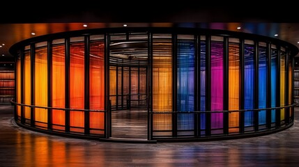 Poster - Circular Glass Structure with Colorful Curtains