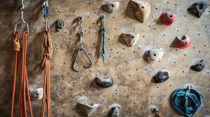 Aufkleber - A minimalist rock climbing setup in a home gym, Climbing wall, ropes