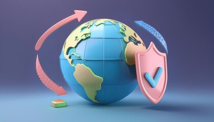 Poster - A colorful globe surrounded by protective elements, symbolizing cybersecurity and global safety.