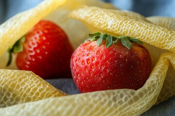 Detailed close-up of a beeswax wrap covering fresh produce, Earth Day zero waste, clean and modern. 