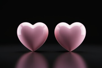 two pink hearts on a black background