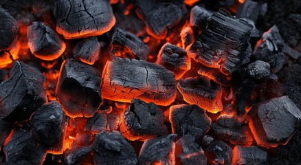 Poster - Glowing hot charcoal embers close-up.