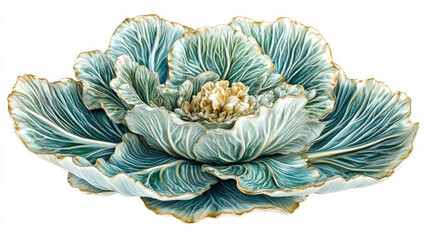 a vivid, stylized illustration of a cabbage slice, deep emerald green and turquoise hues with subtle