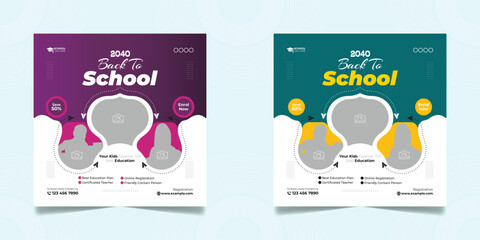 school admission open social media post design, back-to-school promotion square banner layout templa
