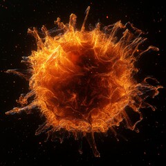 Wall Mural - Fiery, glowing sphere with tendrils against a dark background.