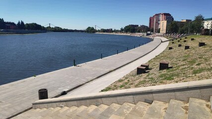 Wall Mural - Penza, Russia. Developed public space. Sura River embankment. Summer morning