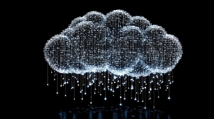 Poster - Digital Cloud Illustration with Glowing Particles and Matrix Effect