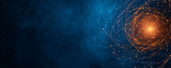Wall Mural - A stunning cosmic swirl of stars and glowing orange light against a deep blue backdrop, evoking a sense of wonder and the vastness of space.
