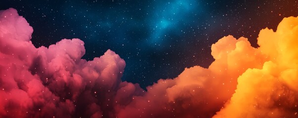 Wall Mural - A vibrant, surreal cloudscape featuring shades of pink, orange, and blue, set against a starry night sky, evoking a sense of wonder and tranquility.