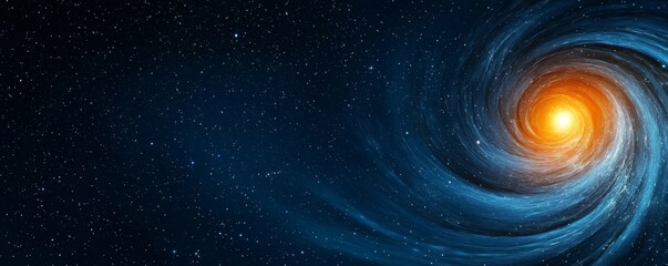 Wall Mural - A vibrant galaxy swirl with a bright orange center, set against a deep blue cosmic background filled with stars.