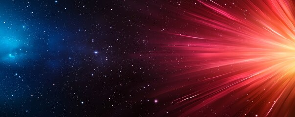 Wall Mural - A vibrant cosmic scene featuring a contrast of blue and red light beams against a starry backdrop, evoking a sense of wonder and vastness.