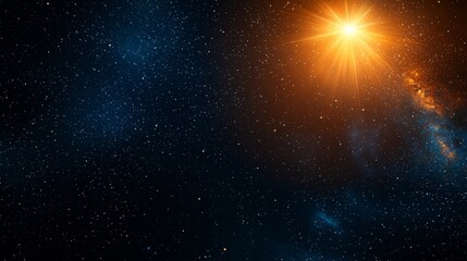 Wall Mural - A stunning cosmic scene featuring a bright star illuminating a dark, star-filled space background, evoking a sense of wonder and the vastness of the universe.
