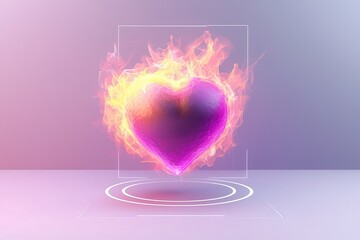 Poster - Fiery heart animation digital studio 3d render vibrant environment close-up view passionate concept