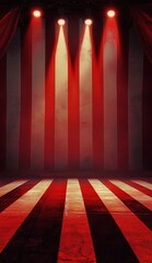 Wall Mural - A circus stage with a spotlight and spotlights red and white stripes on the floor