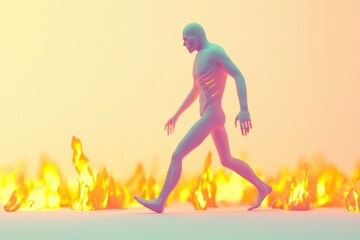 Poster - Surreal firewalker progressing through flames digital art futuristic setting conceptual viewpoint