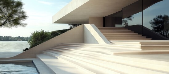 Poster - modern minimalist staircase with sleek lines and geometric shapes showcasing elegant design for cont