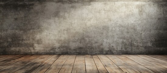 Poster - minimalist empty space with textured concrete wall and warm wooden flooring perfect for modern inter