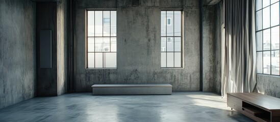 Poster - minimalist apartment interior showcasing industrial gray textures and simple decor ideal for modern 