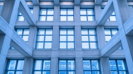 Poster - Modern Concrete Structure with Geometric Window Pattern