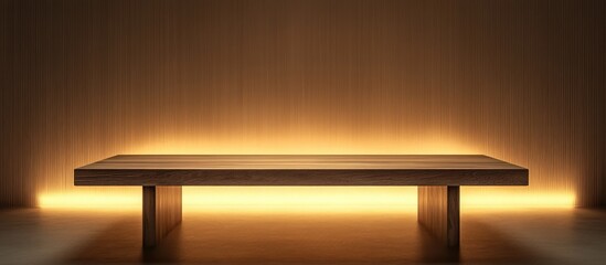 Poster - minimalist wooden table with softly blurred illuminated background perfect for product display or el
