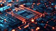 © musa - Close-up of a computer motherboard with glowing circuits and central processing unit.