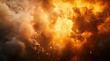Aufkleber - Close-up of dramatic backlit smoke and fire explosion on a dark background creating a visually striking and atmospheric effect