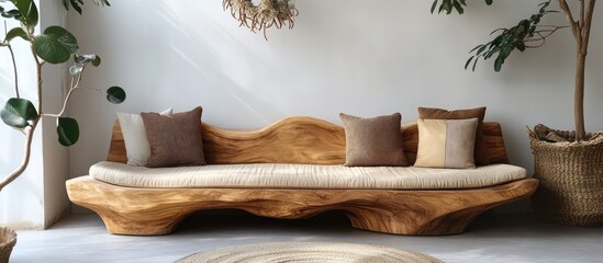 Fototapete - Elegant light-colored wooden sofa with modified design perfect for stylish home decor and modern furniture collections