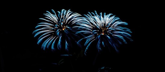 Aufkleber - Blue fireworks illuminating the night sky creating a stunning display of color and light in a festive atmosphere