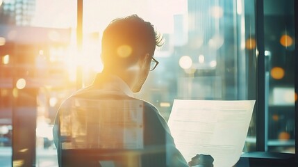 Wall Mural - Business Analyst Reviewing Financial Statements in Modern Office