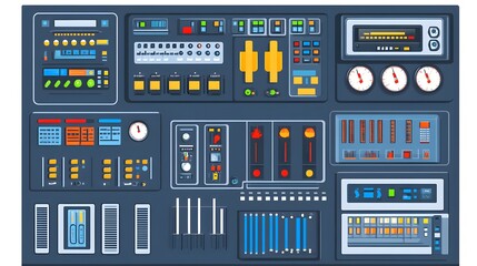 Poster - Control panel overview industrial setting infographic digital environment top-down view technology concepts