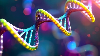 Poster - This video showcases a detailed close-up of a vibrant, multicolored structure, Colorful graphical representation of a DNA helix
