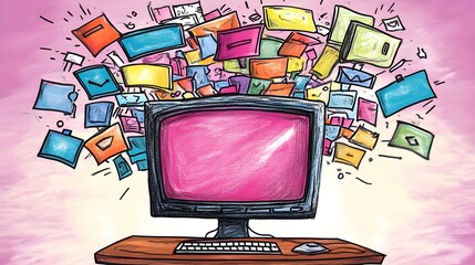 Poster - Creative digital innovation online workspace illustration virtual environment front view technology concept
