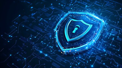 Poster - Cybersecurity shield protection digital environment 3d graphic technology virtual space