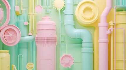 Poster - Colorful industrial pipe design abstract setting 3d render modern aesthetic close-up view